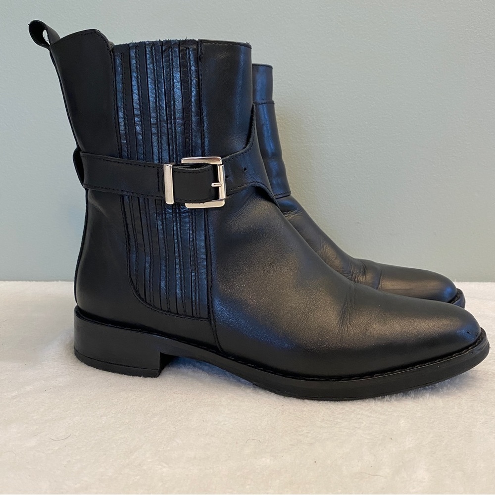 Stelle Monelle Chelsea Buckled Black Leather Ankle Boot Size 38